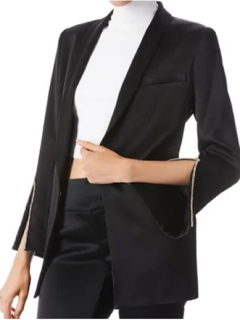 Alice + Olivia Jace Black Satin Crystal Embellished Blazer Jacket M NEW $595